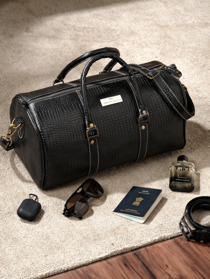 Darchie Duffel Premium Large Leather Duffel Bag (Crocodile Pattern)