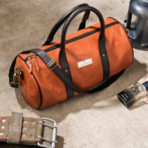 Darchie Duffel Dual-Tone Leather Gym Bag (Tan & Black)