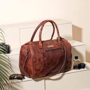 Darchie Duffel Premium Large Leather Duffel Bag (Vintage Tan)