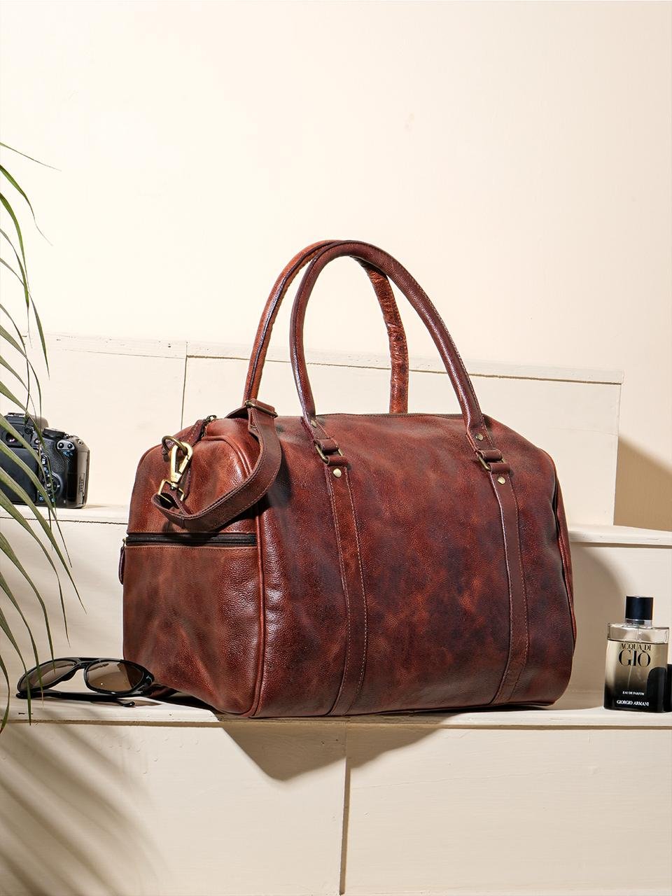 Darchie Duffel Premium Large Leather Duffel Bag (Vintage Tan) - Image 6